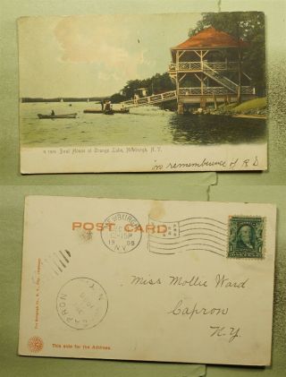 Dr Who 1905 Newburgh Ny Flag Cancel Boat House/orange Lake Postcard E45657