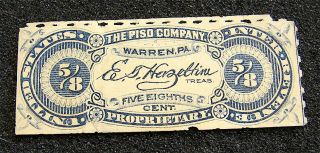 Revenue Stamp - - - - - 5/8th Cent - - - - - The Piso Company,  Warren,  Pa - - Proprietary Stamp