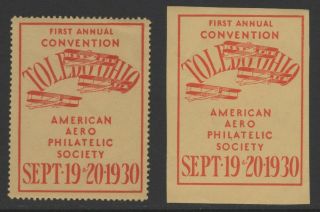 American Aero Philatelic Society - 1st Annual Convention,  Toledo 1930 - 2 Labels