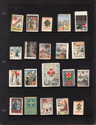 20 Different 1914 - 16 France Delandre Cinderella Poster Stamp Lot,  Red Cross,  Mnh