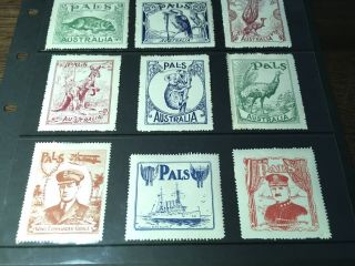 Australian Cinderella Pals Series Stamps 1923 - 1925 Zoo & Fleet Stamps.