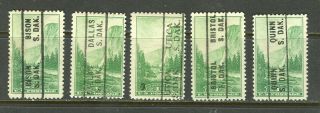 South Dakota Precancel On Five 1934 National Parks Issues,  Very Small Towns