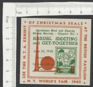 1940 York World’s Fair Christmas Seals Society Meeting Poster Stamp Mh