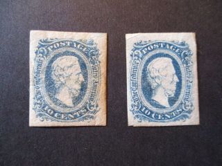 1863 - 64 Us S Csa11 & 12,  2v,  10c Confederate States Jefferson Davis Blue