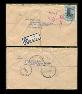 Malaya/malaysia Johore 1963 Registered Cover,  Masai To Singapore.