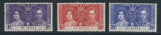 St Lucia King George Vi 1937 Coronation Set Sg 125 To Sg 127