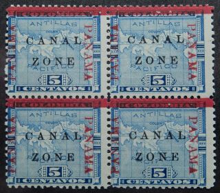 Canal Zone Scott 12 Block Of 4,  Dbl N,  Top Right,  Og