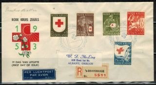Netherlands B254 - 258 On 1953 Registered Airmail Cover To U.  S.  A.