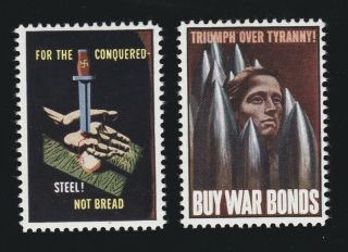 Us Vintage Wwii 2 Patriotic Buy War Bonds Cinderella Poster Stamps Og Nh