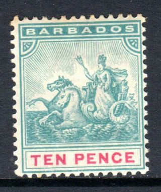 Barbados 1892 - 1903 (wmk Ca) 10d Dull Blue Green & Carmine Sg113 M/mint