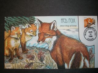 Us Fdc 3286 Red Fox J2901 Collins Handpainted Cachet