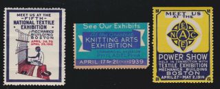 Us 3 Vintage 1914,  1916,  1939 National Textile Exhibition Cinderella Stamps (l638)