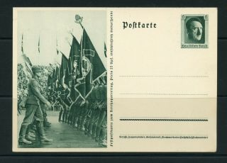 1937 German Reich Troops On Parade W/ Flags,  Propaganda Postal Card