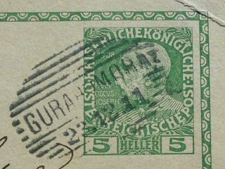 Austria 1911 Postcard sent from Gurahumora to Gotha franked w/ 5 Hel stamp 2