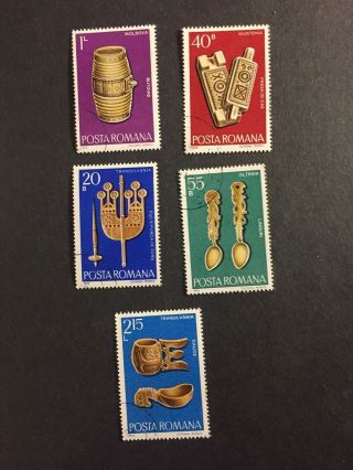 5 Romania Postage Stamps 1978 Cto Wood Carvings