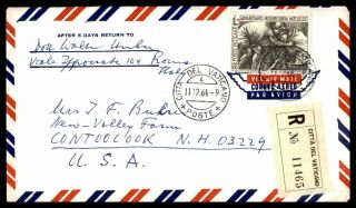 Vatican City December 11 1964 Registered Air Mail Cover To Contoocook Nh Usa
