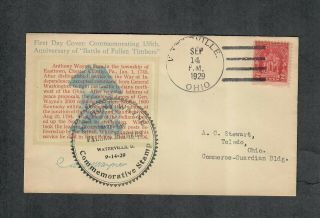 Us Fdc Sc 680 Sep 14 1929 Battle Of Fallen Timbers Waterville Oh