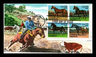 Dr Jim Stamps Us Hand Colored Lois Hamilton Horses Fdc Cover Block Of Four