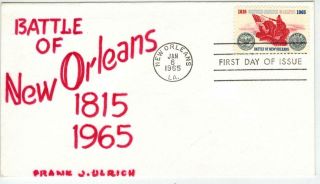 Frank Ulrich Handpainted Fdc 1261 Unlisted Battle Of Orleans Louisiana