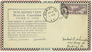 Souvenir Cover,  Dedication Of The Fort Fisher,  N.  C.  Monument,  June 2,  1932