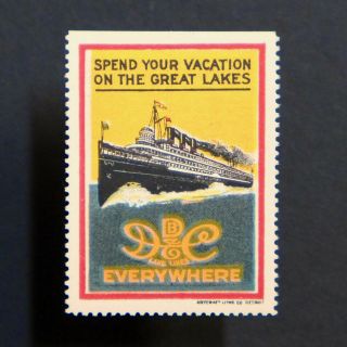 Poster Stamp Usa 1915 D&c Ship Lines Detroit Cleveland Label • Cinderella