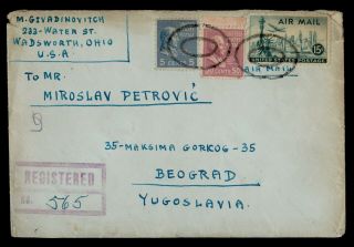 Dr Who 1952 Wadsworth Oh Registered Airmail To Yugoslavia Prexie E42466