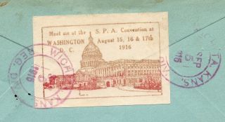 Philatelic 1916 S.  P.  A.  Washington Convention Poster Stamp On Cover 20818