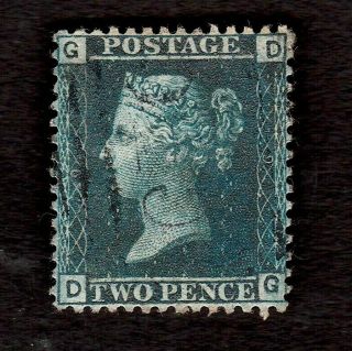 Great Britain 1856 Queen Victoria Two Pence Blue Stamp D - G From Plate 9