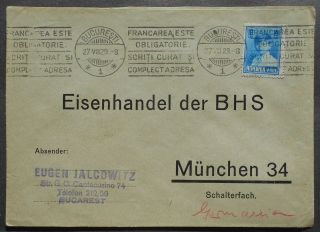 Romania 1929 Cover Sent From Bucharest To Germany Franked W/ 10 Lei Stamp