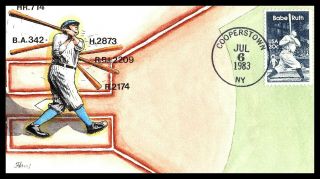 2046 Babe Ruth Baseball - Ham Hand Painted Cachet