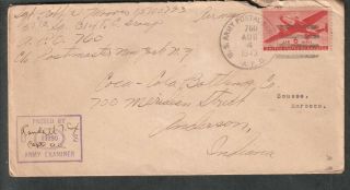 Wwii Censor Cover Sgt Robert D Morris 50tc Sqn 314 Troop Carrier Apo 760 Sousse