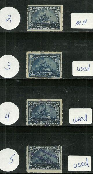 Us Revenue Documentary Battleship Stamps Scott R165 - 3 Cent 1898 Issues - Set 2