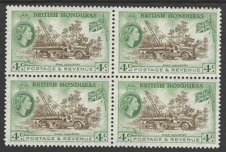 British Honduras Qeii 1953 4 Cents Brown & Green Sg182 Block Of 4 Unmounted Mnh