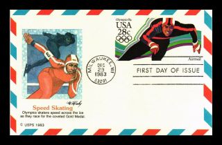Dr Jim Stamps Us Speed Skating Winter Olympics Air Mail Fdc Postal Card