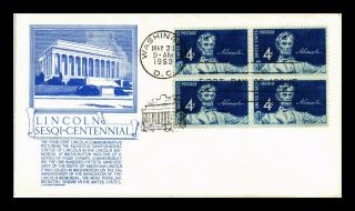 Us Cover Abraham Lincoln Sesquicentennial Block Of 4 Fdc Anderson Cachet