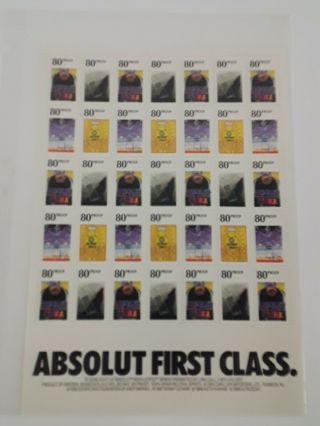 Absolut First Class Vodka 1990 Advertising 35 Stamps Sheet Andy Warhol.  019