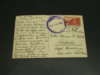 Germany Saargebiet 1932 Postcard To Colombia 16457