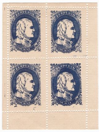 Poster Stamp,  Rare Roessler Zeppelin Mail,  Pane Of 4