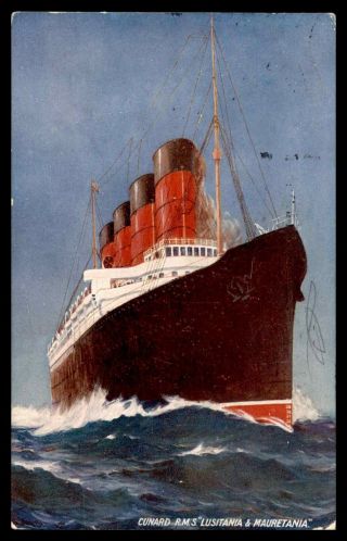 Great Britain Cunard Rms Lusitania & Mauretania On Sea Colored 1900s Postcard