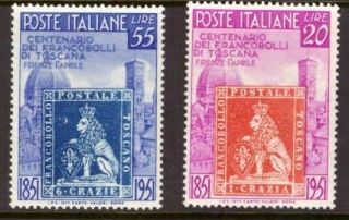 Italy - 1951 Tuscan Stamp Centenary Scott 568 - 9 - Vf Mnh Cat $45