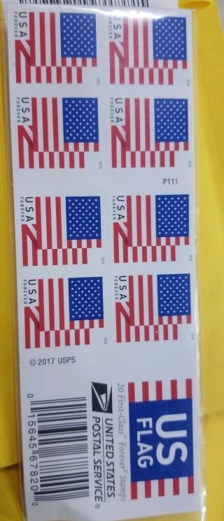 US Flag USPS Forever Stamps 1 book of 20 Postage stamps United States 3