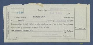 U.  S.  Post Office Department Certificate Of Deposit - Transfer Of Funds - 1923