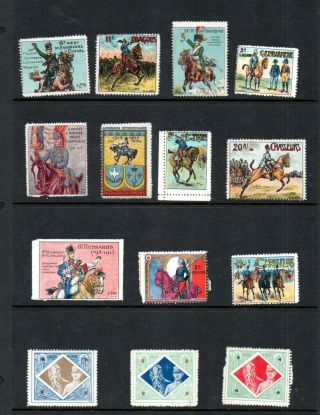Lot 1914 - 16 France Delandre Poster Stamps,  Horses,  Mnh,  Chasseurs,  Dragons