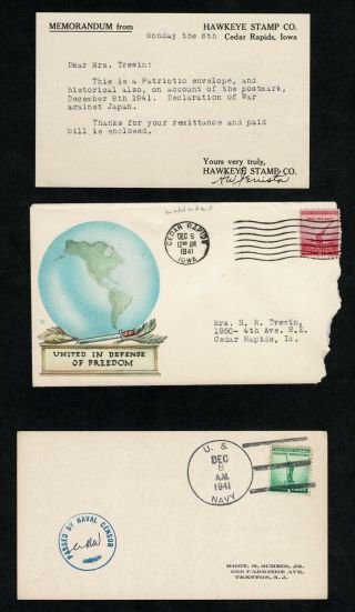 Declaration Of War On Japan - Two Covers Canceled December 8,  1941