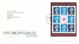 Gb 2002 The Golden Jubilee Booklet Pane Fdc Edinburgh Cds With Enclosure Vgc