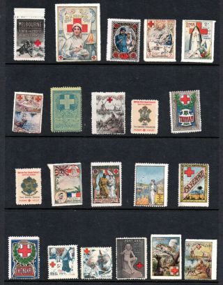 21 Different 1914 - 16 France Delandre Cinderella Poster Stamp Lot,  Red Cross,  Mnh