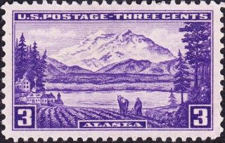 Us - 1937 - 3 Cents Violet Mt.  Mckinley Alaska Us Territory Series Issue 800