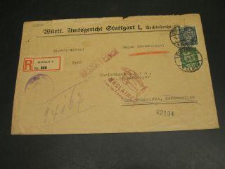 Germany 1926 Stuttgart 8 Registered Cover To Usa Returned 15506