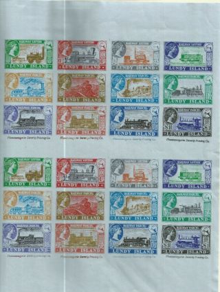 Gerald King Lundy Isle Full Sheet Imperf Railway Stamps On Blue Paper Lot 196