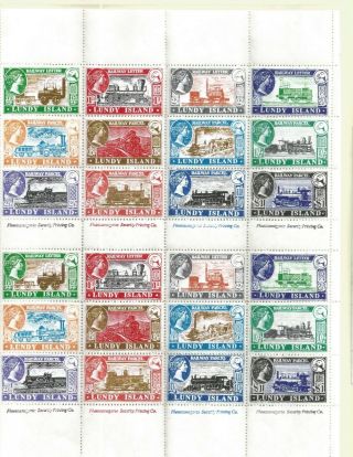 Gerald King Lundy Isle Full Sheet Railway Stamps On White Paper Lot 195